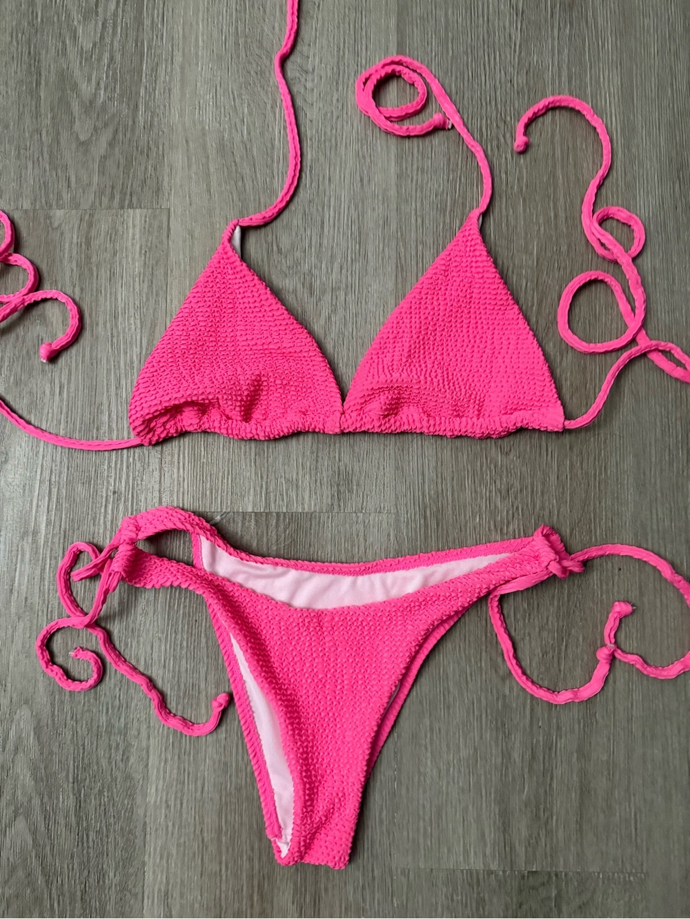 Women’s Pink Textured String Bikini Top & Bottom Set